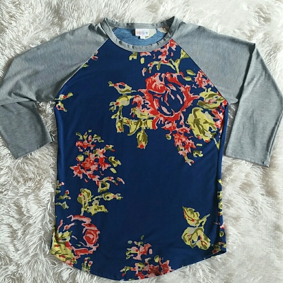 LuLaRoe Tops - Lularoe blue/grey floral Raglan Randy Small!